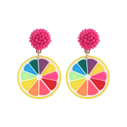 Fuchsia and Howlite 18K Gold-Plated Rainbow Lemon Drop Earrings, gold drop earrings for women, botanical inspired, side view