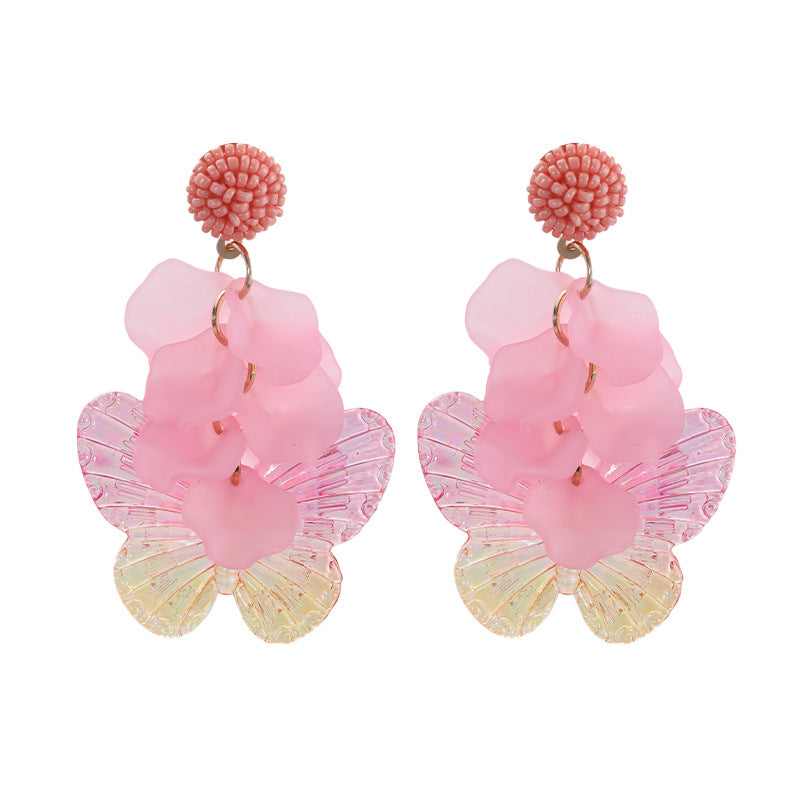 Pink Howlite & Acrylic 18K Gold-Plated Petals & Butterflies Drop Earrings