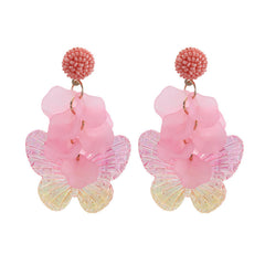Pink Howlite & Acrylic 18K Gold-Plated Petals & Butterflies Drop Earrings