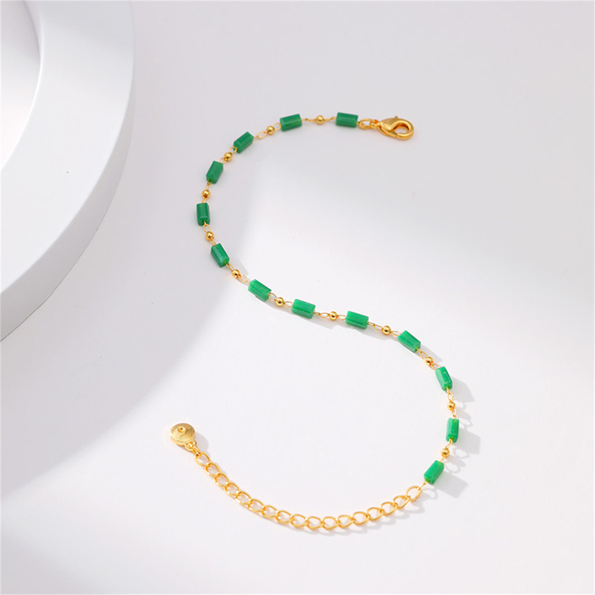 Green Acrylic and 18K Gold-Plated Beaded Bracelet, gold bracelet for women, vintage-inspired design, side view