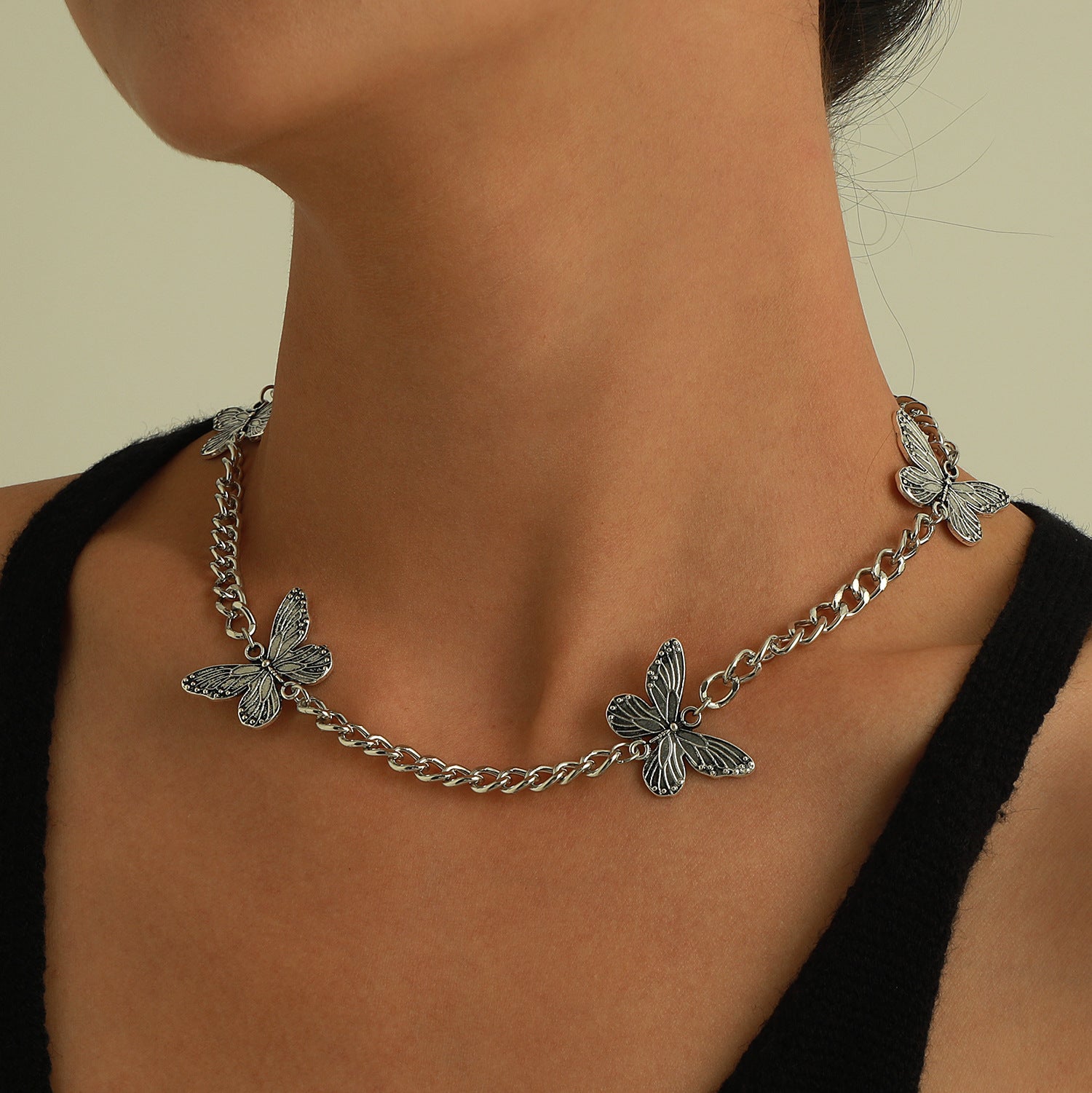 Silver-Plated Butterfly Cuban Chain Necklace