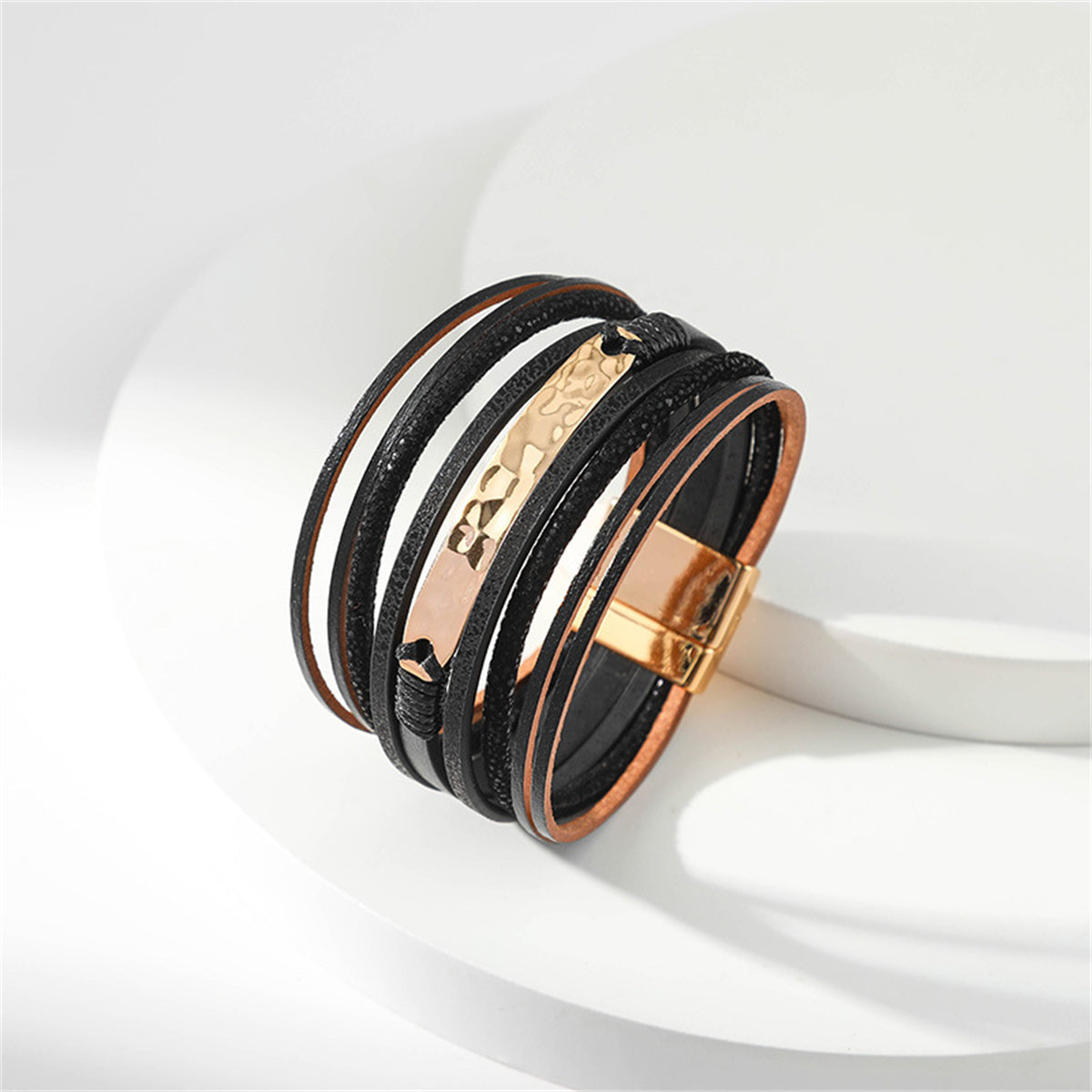 Black Polystyrene and 18K Gold-Plated Strand Bracelet, gold bracelet for women, botanical inspired, side view