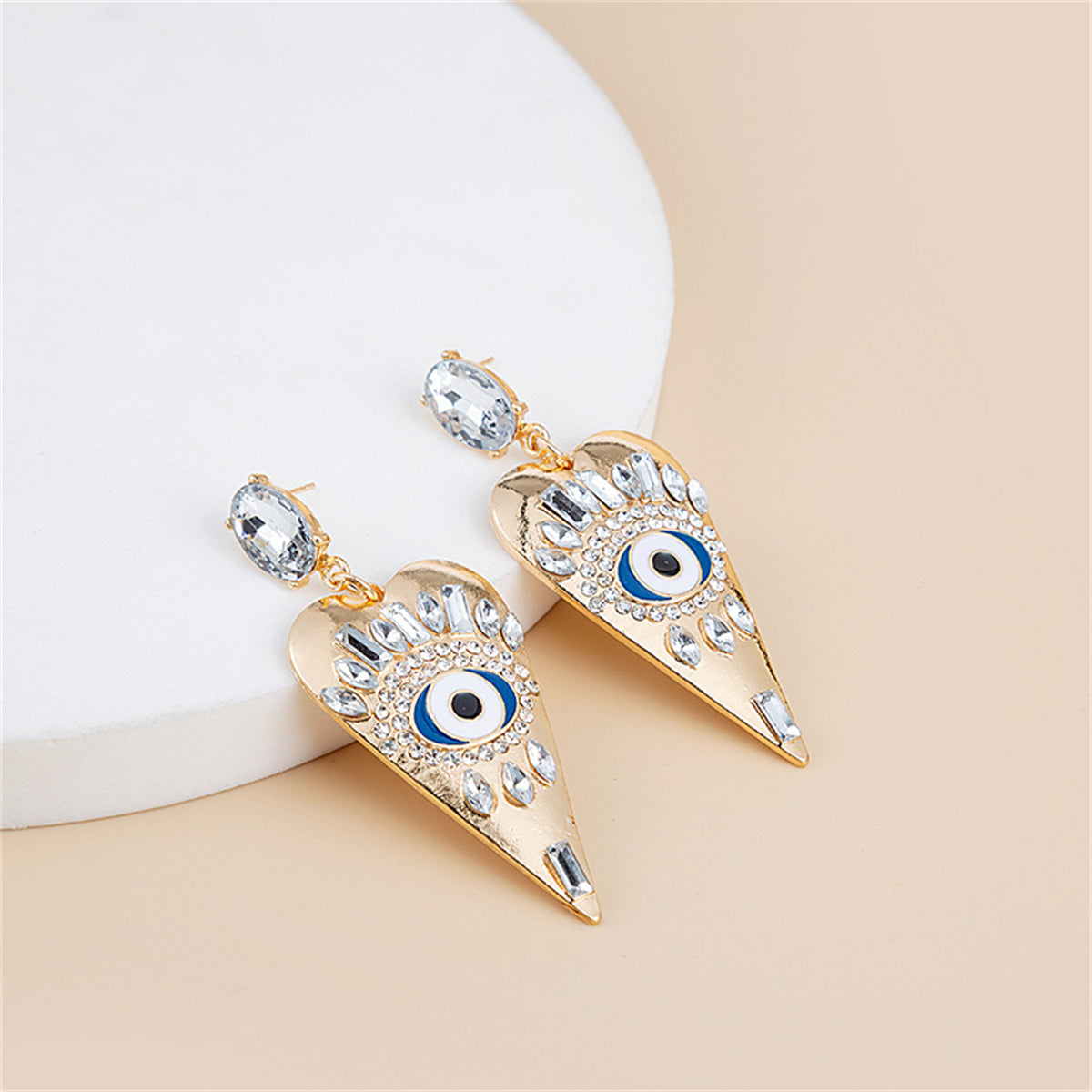 Crystal & Cubic Zirconia Eye Pinted Heart Drop Earrings