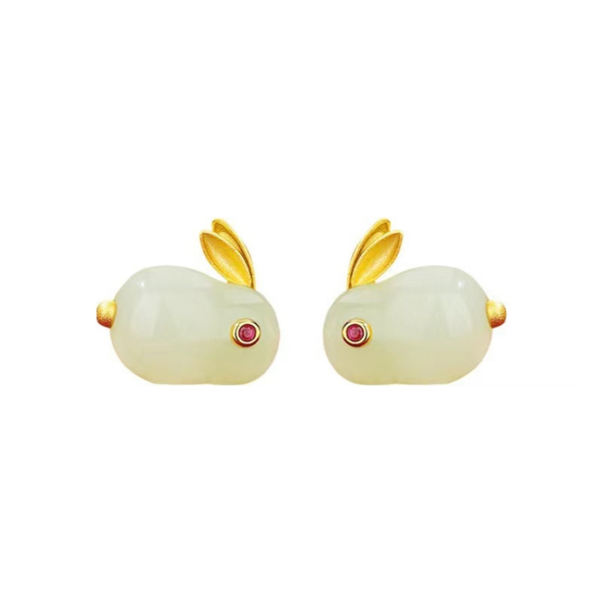 Quartz and 18K Gold-Plated Rabbit Stud Earrings, gold stud earrings for women, dainty minimalist design, side view