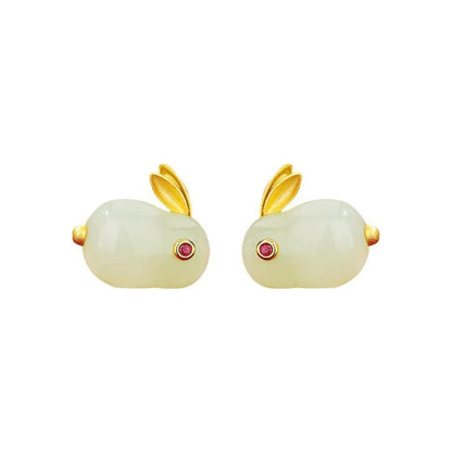Quartz and 18K Gold-Plated Rabbit Stud Earrings, gold stud earrings for women, dainty minimalist design, side view