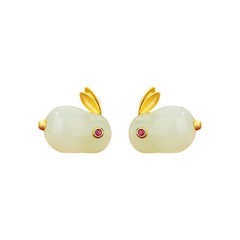 Quartz & 18K Gold-Plated Rabbit Stud Earrings