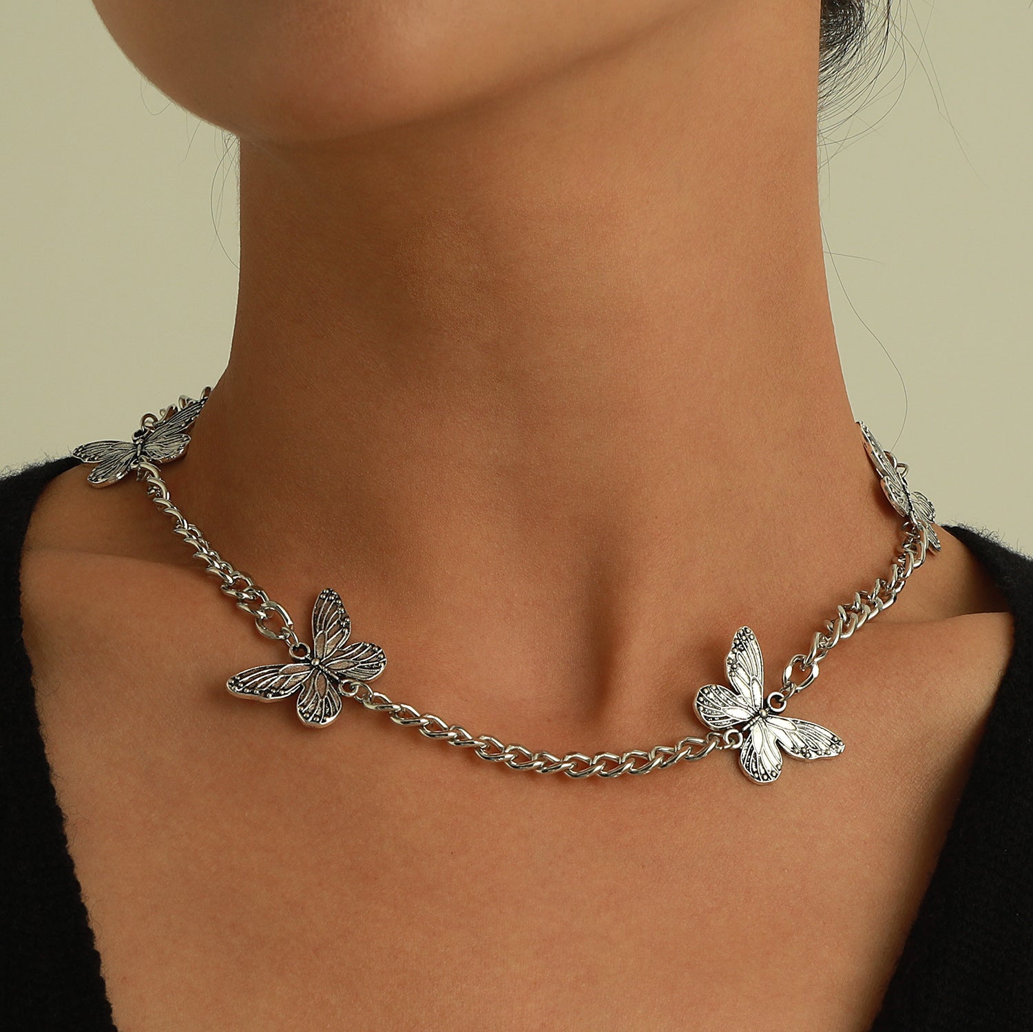 Silver-Plated Butterfly Cuban Chain Necklace