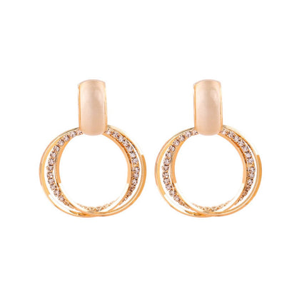 Cat's Eye and Cubic Zirconia Stacked Drop Earrings, drop earrings for women, dainty minimalist design, lifestyle look