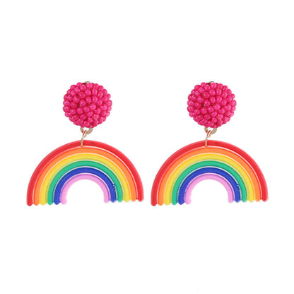 Fuchsia and Howlite 18K Gold-Plated Rainbow Arch Drop Earrings, gold drop earrings for women, elegant gift for her, side view