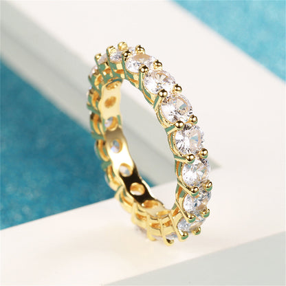 Crystal and 18K Gold-Plated Eternity Band, gold statement rings for women, botanical inspired, side view