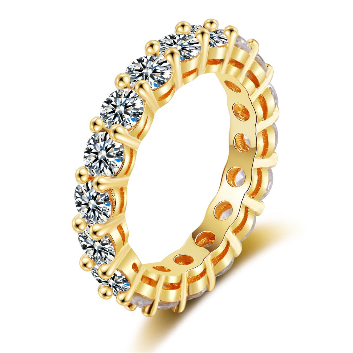Crystal and 18K Gold-Plated Eternity Band, gold statement rings for women, botanical inspired, front view