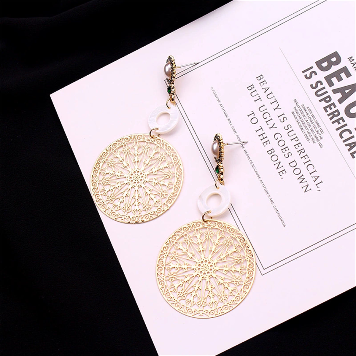 Pearl & Cubic Zirconia 18K Gold-Plated Filigree Circle Drop Earrings