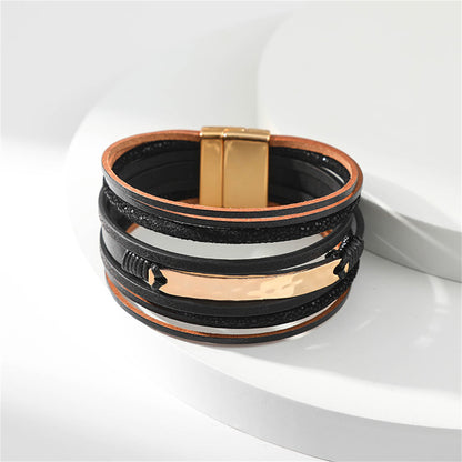 Black Polystyrene and 18K Gold-Plated Strand Bracelet, gold bracelet for women, botanical inspired, detail close-up