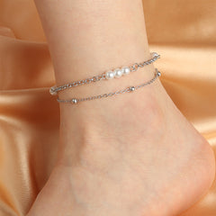 Pearl & Silver-Plated Layered Anklet