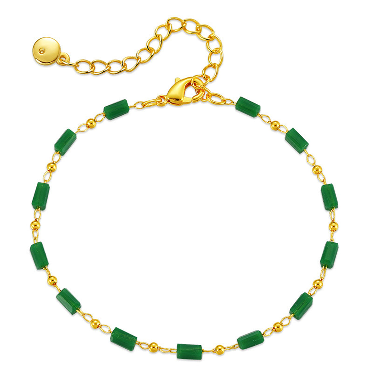 Green Acrylic and 18K Gold-Plated Beaded Bracelet, gold bracelet for women, vintage-inspired design, styled look