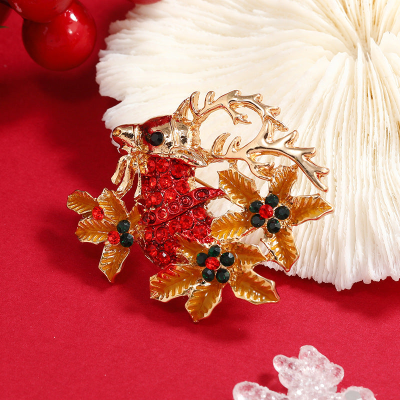 Brown Cubic Zirconia & 18K Gold-Plated Flower Reindeer Brooch