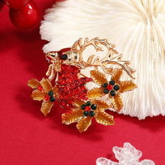 Brown Cubic Zirconia & 18K Gold-Plated Flower Reindeer Brooch