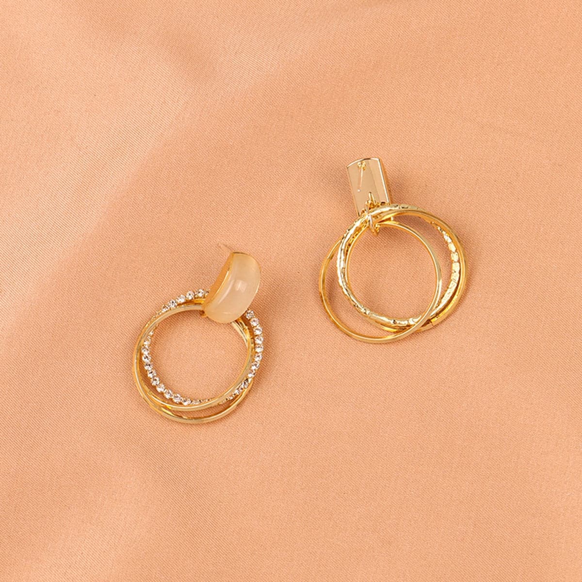 Cat's Eye and Cubic Zirconia Stacked Drop Earrings, drop earrings for women, dainty minimalist design, side view
