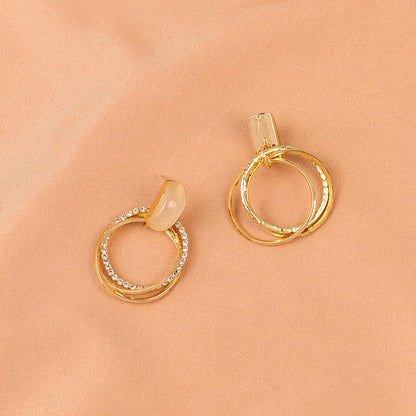Cat's Eye and Cubic Zirconia Stacked Drop Earrings, drop earrings for women, dainty minimalist design, side view