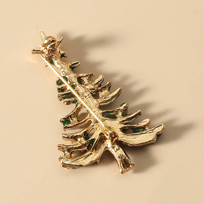 Green Enamel and Red Cubic Zirconia Openwork Christmas Tree Brooch, brooch pin, dainty minimalist design, styled look
