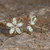 White Opal & Cubic Zirconia Flower Stud Earrings
