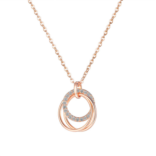 Cubic Zirconia and 18K Rose Gold-Plated Intertwined Circular Pendant Necklace, rose gold pendant necklace for..., front view