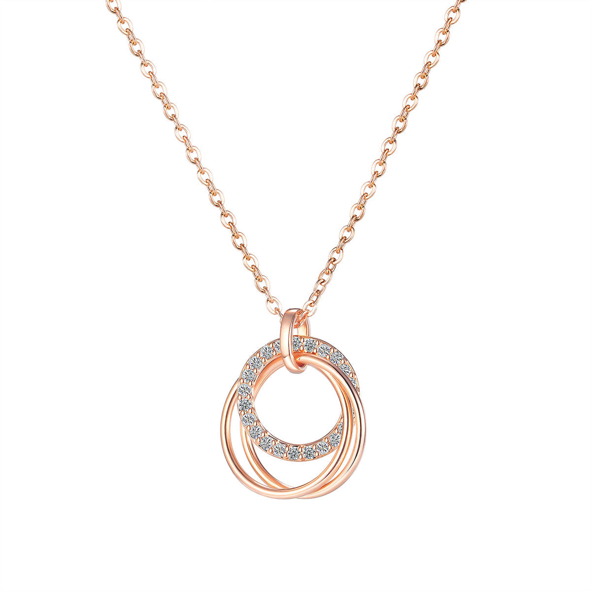 Cubic Zirconia & 18K Rose Gold-Plated Intertwined Circular Pendant Necklace