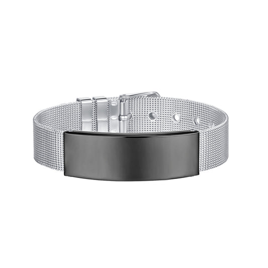 Black-Tone Curved Card Belt Bracelet, bracelet for women, vintage-inspired design, front view