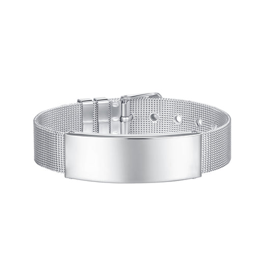 Silver-Plated Curved Card Belt Bracelet, silver bracelet for women, elegant gift for her, front view