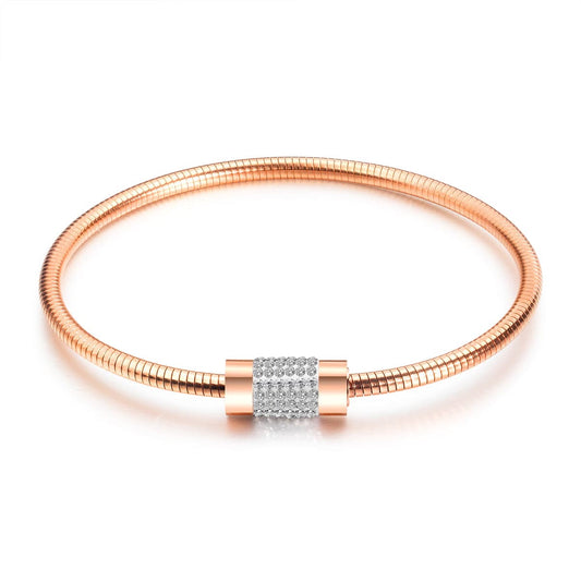 Cubic Zirconia and 18K Rose Gold-Plated Coil Bracelet, rose gold bracelet for women, elegant gift for her, front view