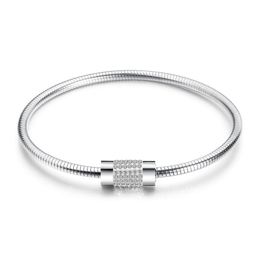 Cubic Zirconia and Silver-Plated Coil Bracelet, silver bracelet for women, elegant gift for her, front view