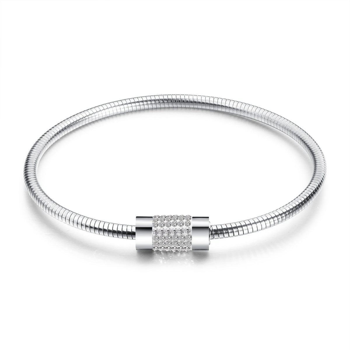 Cubic Zirconia & Silver-Plated Coil Bracelet