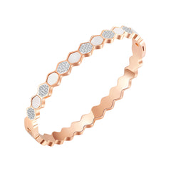 Cubic Zirconia & Shell 18K Rose Gold-Plated Hexagon Bangle