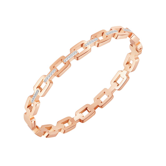 Cubic Zirconia and 18K Rose Gold-Plated Link Bangle, rose gold bangle bracelet, elegant gift for her, front view
