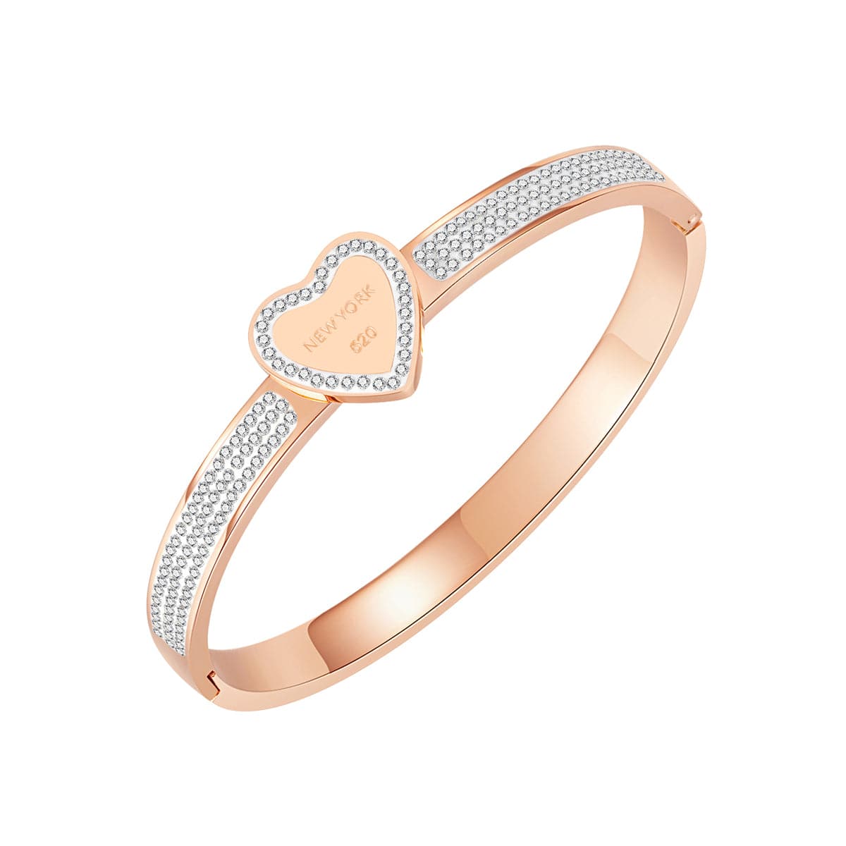 Cubic Zirconia & 18K Rose Gold-Plated Halo Heart Bangle