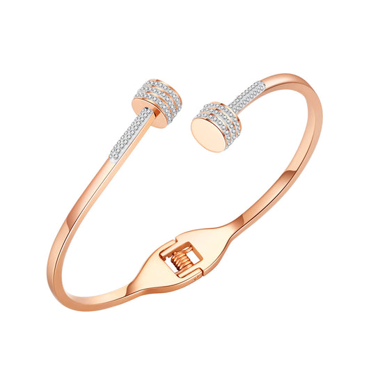 Cubic Zirconia and 18K Rose Gold-Plated Coin Bypass Bangle, rose gold bangle bracelet, elegant gift for her, front view