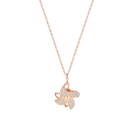 Cubic Zirconia and 18K Rose Gold-Plated Windmill Pendant Necklace, rose gold pendant necklace for women, front view