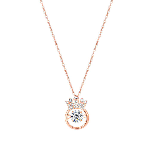 Cubic Zirconia and 18K Rose Gold-Plated Crown Pendant Necklace, rose gold pendant necklace for women, front view
