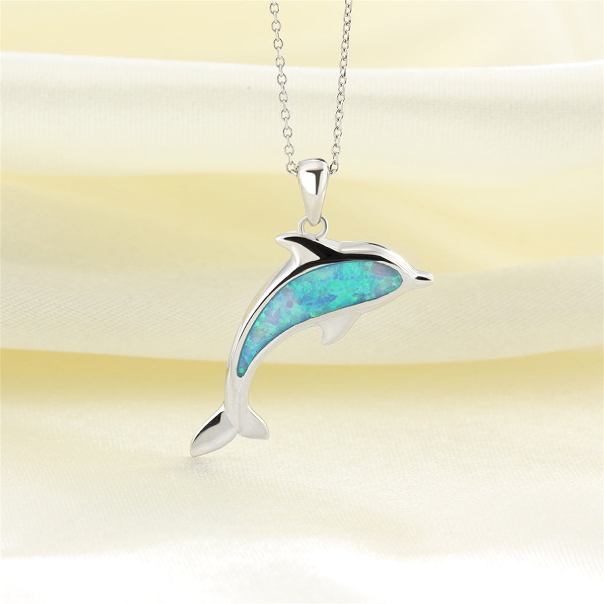 Blue Opal and Silver-Plated Dolphin Pendant Necklace, silver pendant necklace for women, elegant gift for her, lifestyle look
