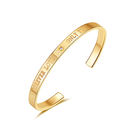 Cubic Zirconia and 18K Gold-Plated 'Only You' Cuff, gold bracelet for women, vintage-inspired design, front view