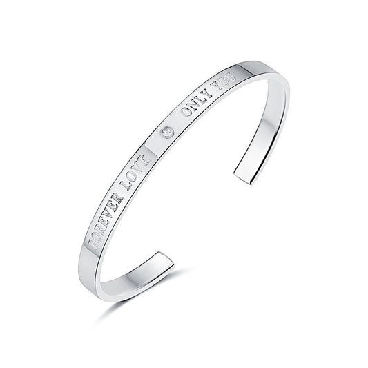 Cubic Zirconia and Silver-Plated 'Only You' Cuff, silver bracelet for women, everyday style, front view