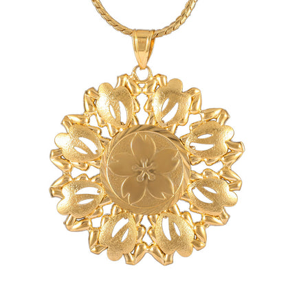 18K Gold-Plated Open Flower Pendant Necklace, gold pendant necklace for women, vintage-inspired design, front view