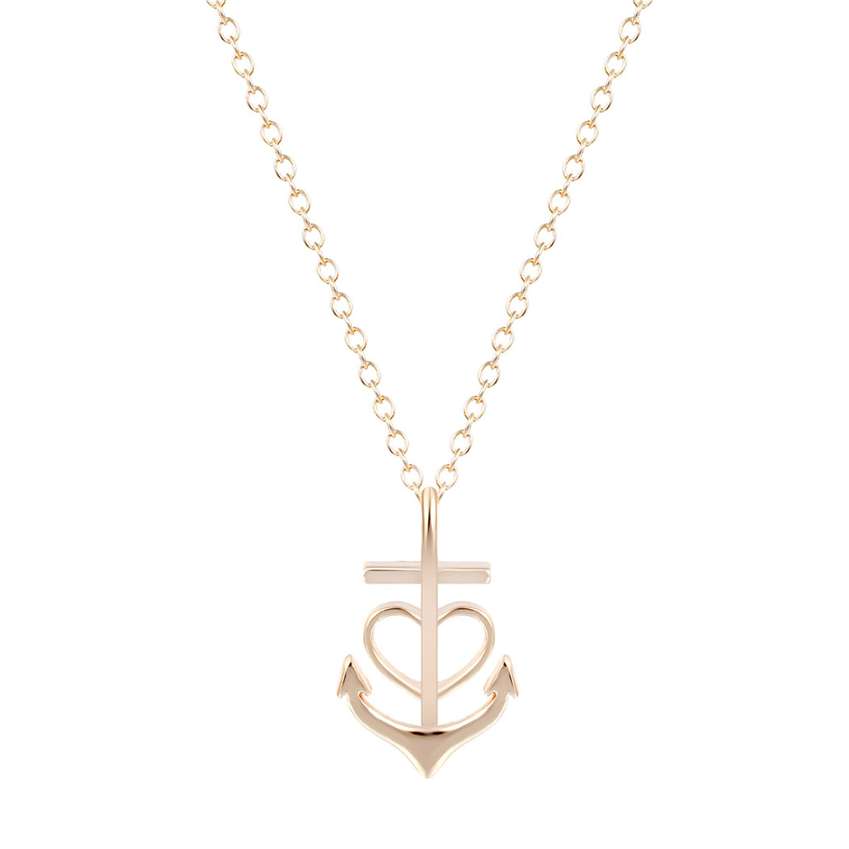 18K Gold-Plated Heart Anchor Pendant Necklace, gold pendant necklace for women, everyday style, side view