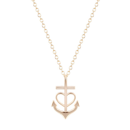 18K Gold-Plated Heart Anchor Pendant Necklace, gold pendant necklace for women, everyday style, side view