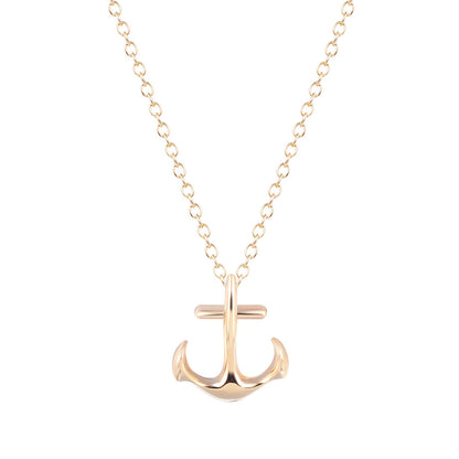 18K Gold-Plated Anchor Pendant Necklace, gold pendant necklace for women, dainty minimalist design, side view