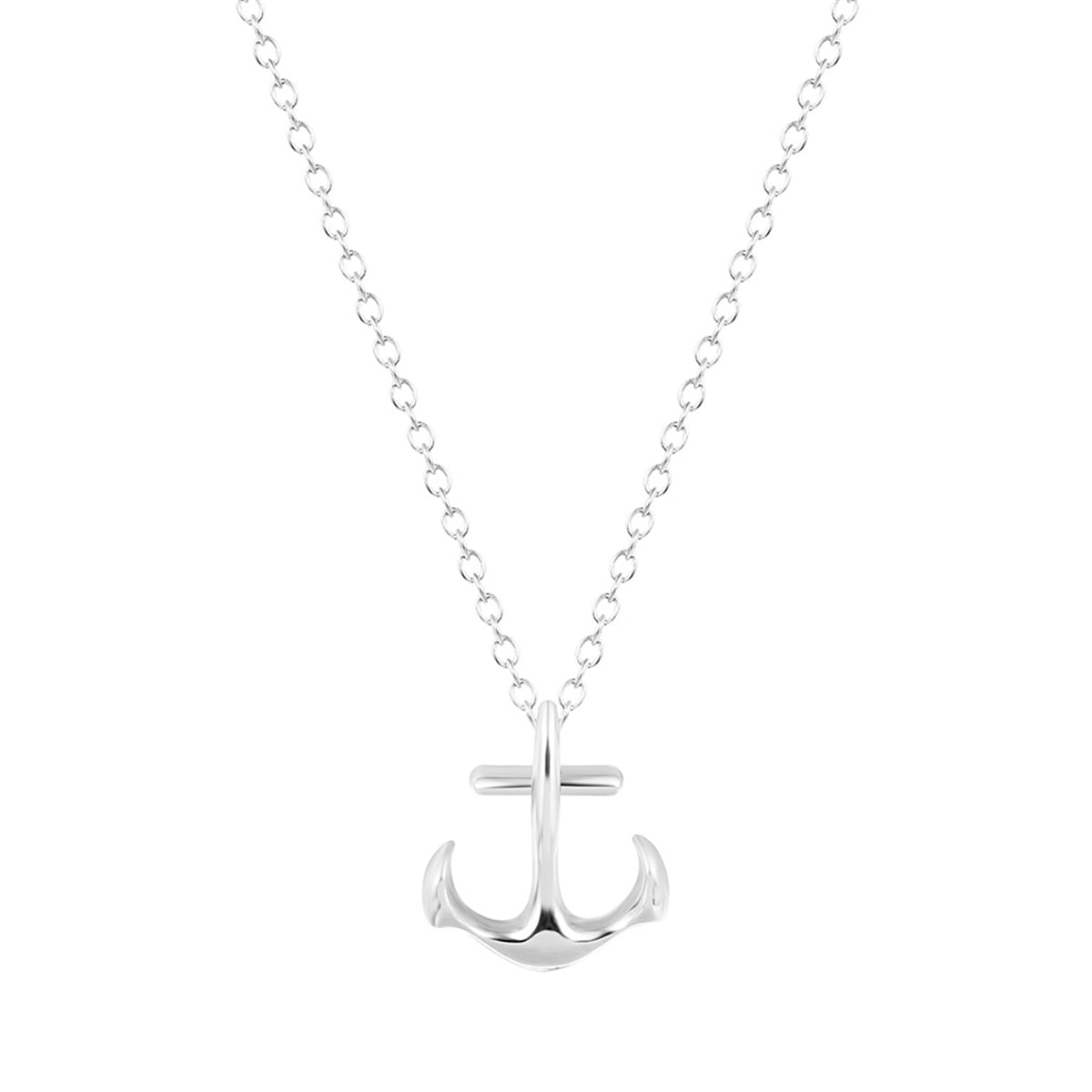 Silver-Plated Anchor Pendant Necklace, silver pendant necklace for women, vintage-inspired design, front view
