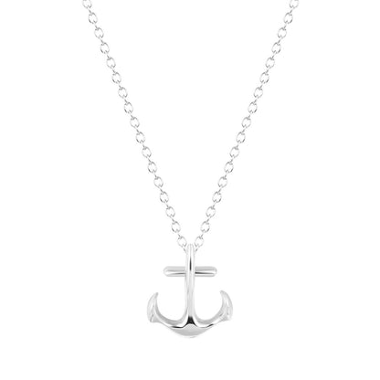 Silver-Plated Anchor Pendant Necklace, silver pendant necklace for women, vintage-inspired design, front view