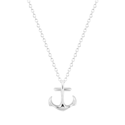 Silver-Plated Anchor Pendant Necklace, silver pendant necklace for women, vintage-inspired design, front view
