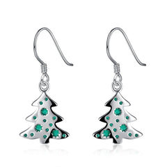 Green Enamel & Silver-Plated Tree Drop Earrings