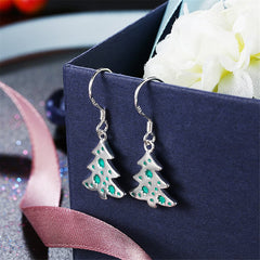 Green Enamel & Silver-Plated Tree Drop Earrings